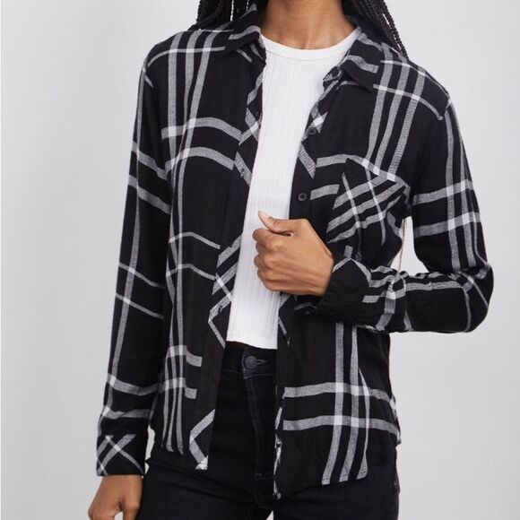 Rails Tops - Rails Hunter Black and White Plaid Long Sleeve Button Down Casual Shirt